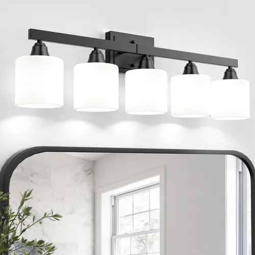 Vista 7 de VOLISUN Accesorios de iluminación de baño de níquel cepillado, 4 luces de cambiador de baño sobre espejo, lámpara de tocador moderna para baños