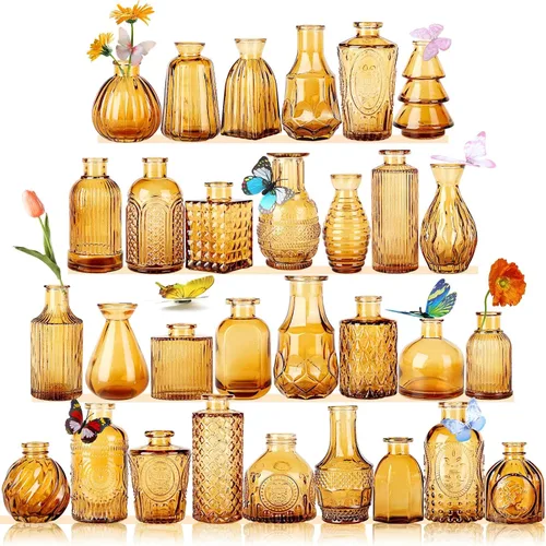 Vista 25 de Jarrones de Vidrio para Capullos en Juego a Granel de 30 Piezas, Pequeños Jarrones de Vidrio para Flores como Centros de Mesa de Boda para Mesas