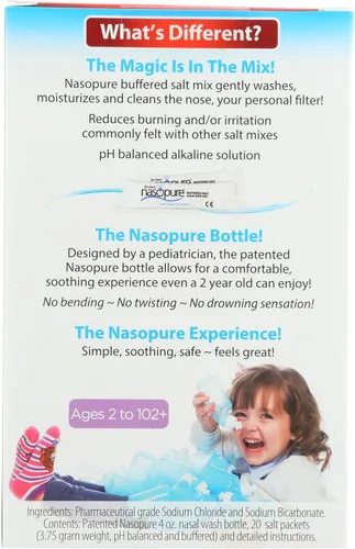 Vista 2 de Dr. Hana's Nasopure The"Nicer Neti Pot" Paquetes de sal tamponada Alivio de alergias y congestiones, lavado nasal, NASO009, 1