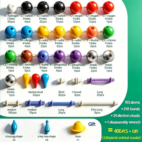 Vista 2 de EXBEPE - Kit de 406 piezas de modelo molecular de química, juego de construcción de moléculas orgánicas e inorgánicas, suministros educativos