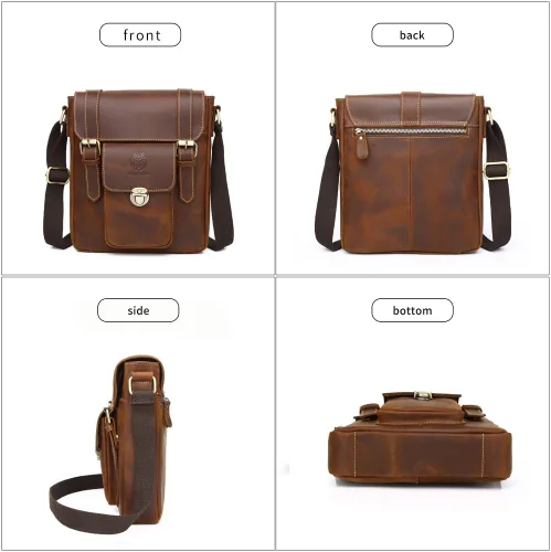 Vista 3 de LUKZIJAES Bolso de hombro de cuero para hombre, bandolera cruzada para trabajo, vintage, ajustable, para viajes, negocios, hombres