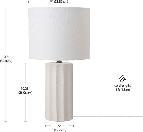 Vista 7 de GLOBE Electric 65922 - Lámpara de mesa de 20 pulgadas, acabado de hormigón acanalado, pantalla de lino blanco