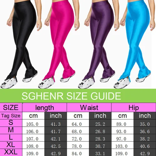 Vista 6 de Pantalones elásticos con dobladillo dividido lateral para mujer, ajustados, brillantes, de cintura media, para club, fiesta, uso diario, leggings