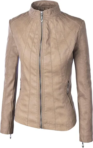 Vista 3 de Lock and Love - Chaqueta de motociclista de cuero sintético con capucha extraíble para mujer