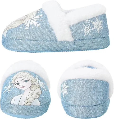 Vista 3 de Disney Girls' Frozen Slippers - Plush Fuzzy Elsa and Anna Slippers with Non-Skid Soles (ToddlerLittle Kid)