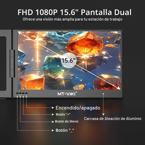 Vista 7 de MT-VIKI Extensor de pantalla para laptop de 15.6 pulgadas, monitor potable para computadora portátil, solo una conexión de cable USB-C, compatible