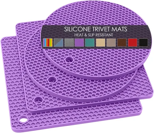 Vista 18 de Salvamanteles para platos calientes, paquete de 4 almohadillas calientes de silicona para cocina, tapete de silicona antideslizante resistente al