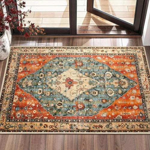 Vista 323 de SERISSA - Tapetes florales vintage, antideslizante, lavable, pequeño, ultrasuave, bohemio, de pelo bajo, para entrada, interiores, habitación