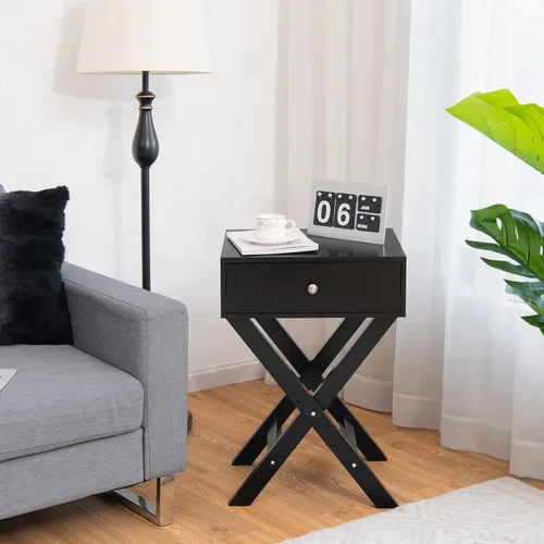 Vista 7 de Giantex Mesita de noche con cajón, mesa auxiliar en forma de X, mesa auxiliar moderna para sofá, mesa de noche multifuncional para el hogar, sala