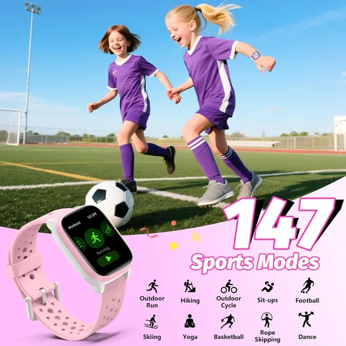 Vista 3 de Reloj para niños con 140 modos deportivos, rastreador de fitness para niños de 1.5 pulgadas, reloj inteligente para niñas, no requiere