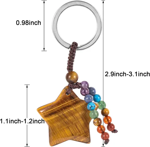 Vista 3 de Llaveros de cristal de estrella con 7 chakras Reiki cuentas de cristal llavero de borla
