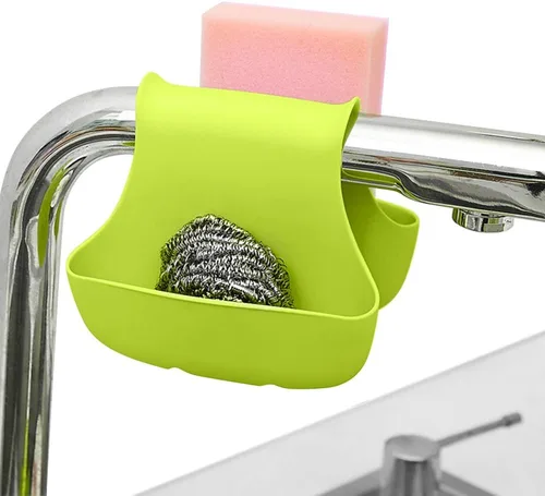 Vista 6 de FineGood - Paquete de 2 soportes de esponja para doble fregadero, organizador de jabón, organizador de jabón, cesta de plástico para cocina, baño