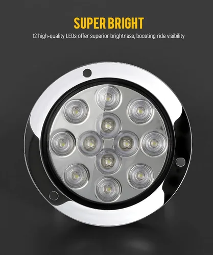 Vista 4 de Partsam Marcador de luces de marcha atrás redondas con 12 luces LED blancas de 4 pulgadas con anillos de acero inoxidable sellados