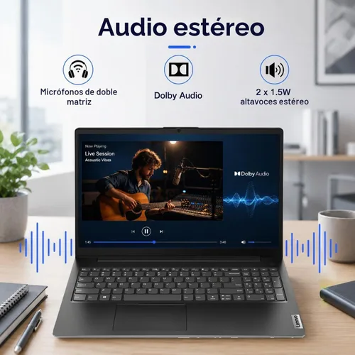 Vista 9 de Lenovo Laptop V15, AMD Ryzen 3 7320U, DDR5 de 16 GB, SSD de 512 GB, Windows