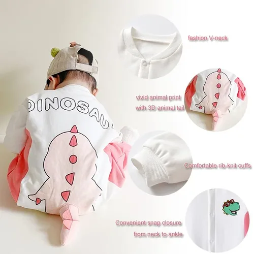 Vista 2 de TONWHAR Mameluco unisex de manga larga para bebé, overol de algodón de una pieza con estampado animal para niños y niñas