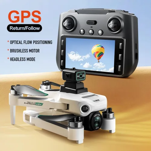 Vista 8 de Drone GPS RC con pantalla encendida, cámara EIS 4K, retorno de un clic, función de seguimiento, ajuste de velocidad, luces LED, transmisión