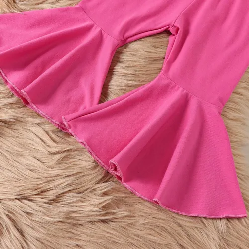 Vista 7 de Conjunto de sudadera de manga larga con cuello redondo y pantalones acampanados para bebé niña
