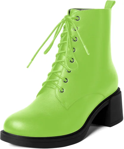 Vista 119 de ROSERWISH Botas altas de tacón bajo y grueso para mujer, con cordones, cómodas, modernas, con puntera redonda, de 2.5 pulgadas