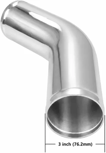 Vista 2 de Ucreative Tubo de aleación de aluminio de 45 grados, tubo intercooler, tubo de entrada de aire, tono plateado para coche, OD: 3.0 pulgadas (76 mm)
