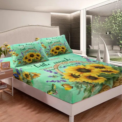 Vista 3 de Regalos de jubilación para mujer, juego de sábanas de tamaño individual, sábanas de girasol, regalo para profesores, cesta de cosecha floral, juego