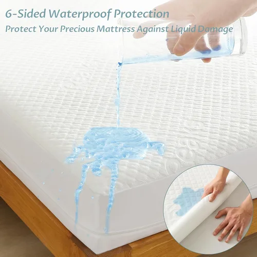 Vista 2 de Protector de colchón tamaño Twin con cremallera - Funda de colchón 100% impermeable con cremallera - Fundas de colchón suaves y refrescantes sin