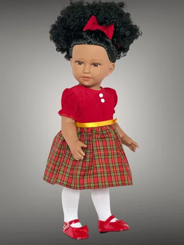 Vista 2 de Ropa de muñeca de 18 pulgadas, vestido rojo de vacaciones con diadema a juego para muñecas de 18 pulgadas