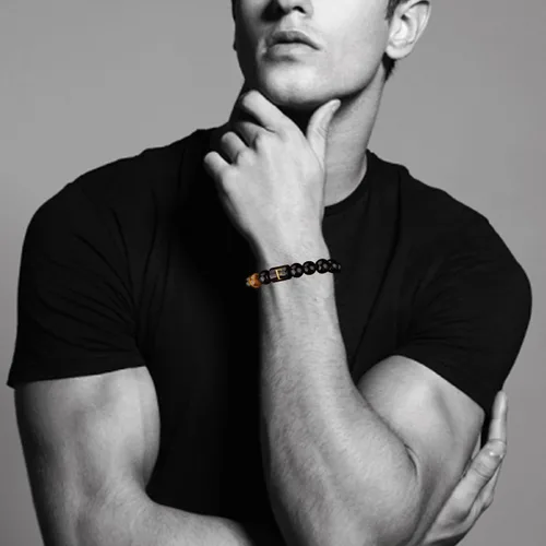 Vista 32 de SUMMER LOVE Regalos para el Día del Padre, pulsera con inicial de piedra de ónix negro de 0.394 pulgadas para hombres, pulsera de cuerda trenzada