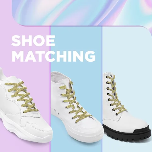 Vista 3 de MOTZU 2 pares de cordones planos con purpurina de 45 pulgadas para zapatillas de lona atléticas, cordones brillantes para zapatos de niños