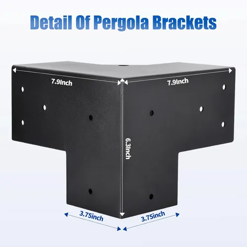 Vista 2 de 4 soportes para pérgola de 4 x 4 pulgadas (real: 3.6 x 3.6 pulgadas) 3 Way 90° Right Angle Corner Bracket DIY Pergola Kit Support Gazebos Patio