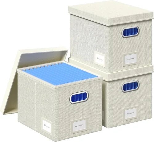 Vista 11 de Caja Organizadora de Archivos - Cajas de Archivos para Archivos Colgantes con Tapa Juego de 2 Organizador de Carpetas Colgantes Decorativas