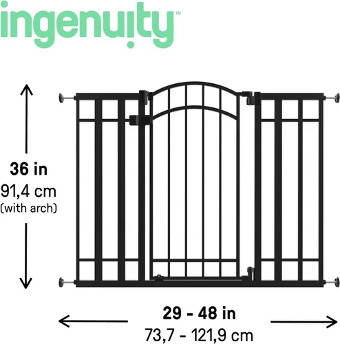 Vista 3 de Ingenuity Puerta decorativa multiusos extra alta con paso para bebé, se adapta a aberturas de 28.5 a 48 pulgadas (paquete de 1), metal negro