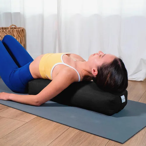 Vista 7 de Sol Living Rectangular Yoga Bolster Meditation Pillow, Extra Firm Cotton Negro