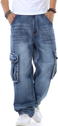 Vista 3 de Yeokou Men's Casual Loose Hip Hop Denim Work Pants Jeans with Cargo Pockets