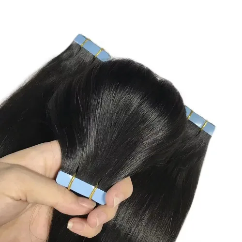 Vista 2 de Extensiones de cabello con cinta invisible atada a mano, extensiones de cabello humano con cinta adhesiva natural, extensión de doble trazado