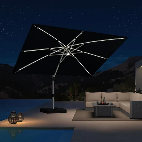 Vista 68 de PURPLE LEAF Sombrilla de patio de 9 x 12 pies con luces, sombrilla rectangular voladiza para exteriores, funciona con energía solar, LED