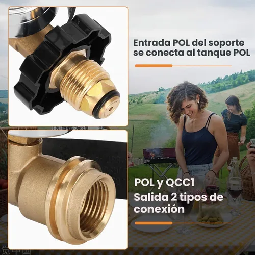 Vista 3 de Adaptador de medidor de tanque de propano de 100 libras que convierte la válvula de tanque POL LP a QCC1, medidor de propano actualizado para tanque