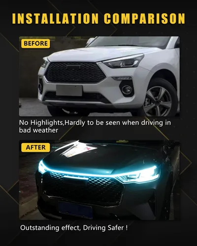 Vista 3 de YM E-Bright Tira de luz LED para capó exterior, impermeable, flexible, DRL, dinámico, para arranque, luces de circulación diurna para automóvil