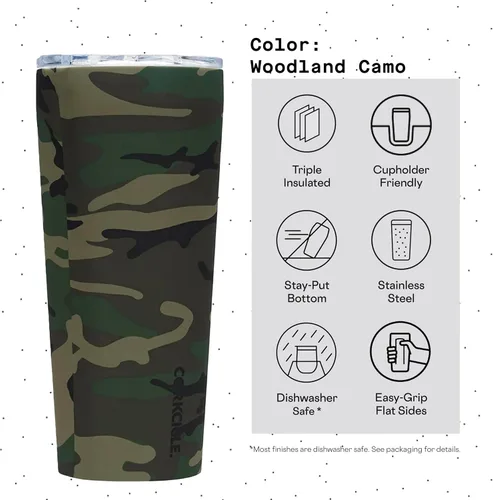 Vista 4 de Corkcicle - Taza de viaje, acero inoxidable con aislamiento Camuflaje del bosque