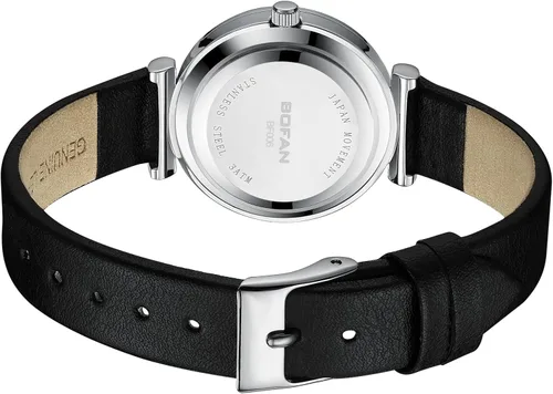 Vista 3 de BOFAN Reloj de pulsera para mujer con esfera de diamante, bisel de cristal y cómoda correa de cuero suave.