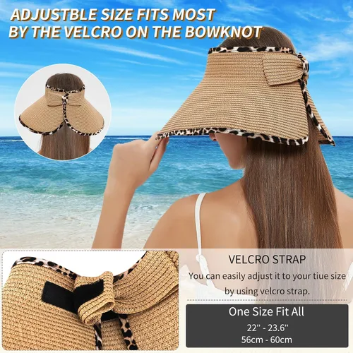 Vista 4 de MAYLISACC Viseras solares plegables de paja para mujer, protección solar de ala ancha, sombrero de playa ajustable en topless