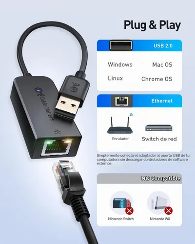 Vista 4 de Cable Matters Adaptador USB 2.0 a Ethernet, Plug & Play