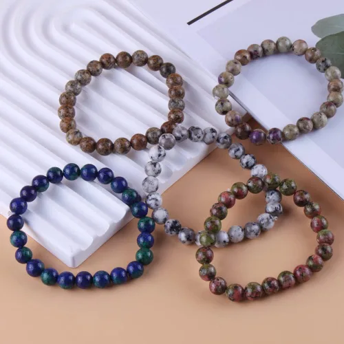 Vista 7 de BOMAIL 5 pulseras de piedras semipreciosas de 0.315 pulgadas para mujeres y hombres, pulseras de cuentas de cristal curativo de Reiki, pulseras