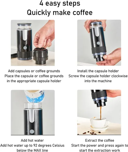 Vista 6 de Cafetera portátil Mini máquina de café de mano inalámbrica tipo C recargable mini cafetera automática con batería de 1200 mAh para viajes de camping