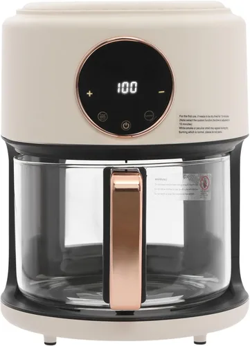 Vista 10 de Freidora de aire de vidrio 4.2L 1200W Tazón de freír transparente Freidora de aire visible de 360° Asado Pantalla digital Control de temperatura