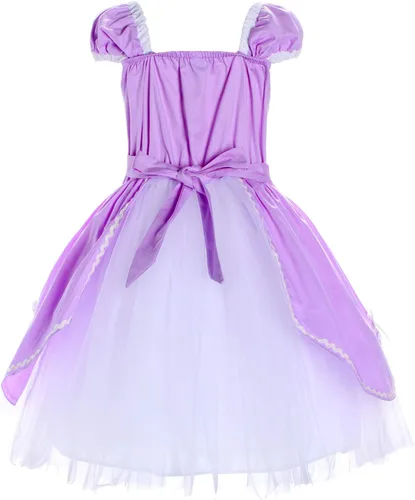 Vista 4 de Joy Join Disfraz de princesa azul para niñas pequeñas, vestido con guantes, corona, varita, collar, Azul 32 Con Accesorios