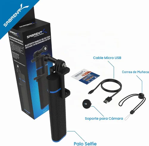 Vista 8 de SABRENT Bluetooth Selfie Stick con cargador de batería incorporado de 5200mAh (GR-SSTK)
