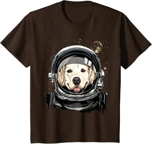 Vista 35 de Camiseta para amantes de los perros de los astronautas del espacio exterior Golden Retriever Lover, Negro