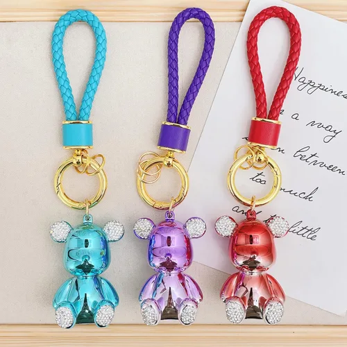 Vista 5 de Llavero de oso kawaii con cordón para el automóvil, accesorios para mujeres, niñas, hombres, regalos lindos, cartera, mochila, llavero
