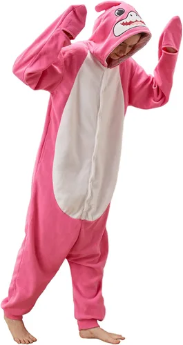 Vista 6 de Dodheah Disfraz de tiburón para adultos, disfraz de Halloween, pijama de cosplay de animales para hombres y mujeres, mono de dibujos animados