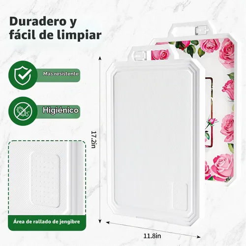 Vista 4 de Ourokhome Tabla de cortar para cocina, tabla de cortar de vidrio templado de doble cara de grado alimenticio para cortar carne, verduras, frutas